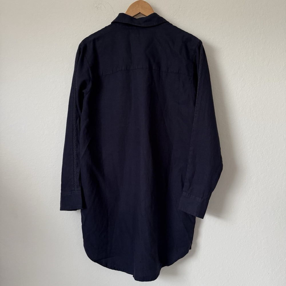 Outerknown Shirt Dress Long Sleeve Organic Cotton Linen Blend Navy Blue Small - Picture 2 of 9